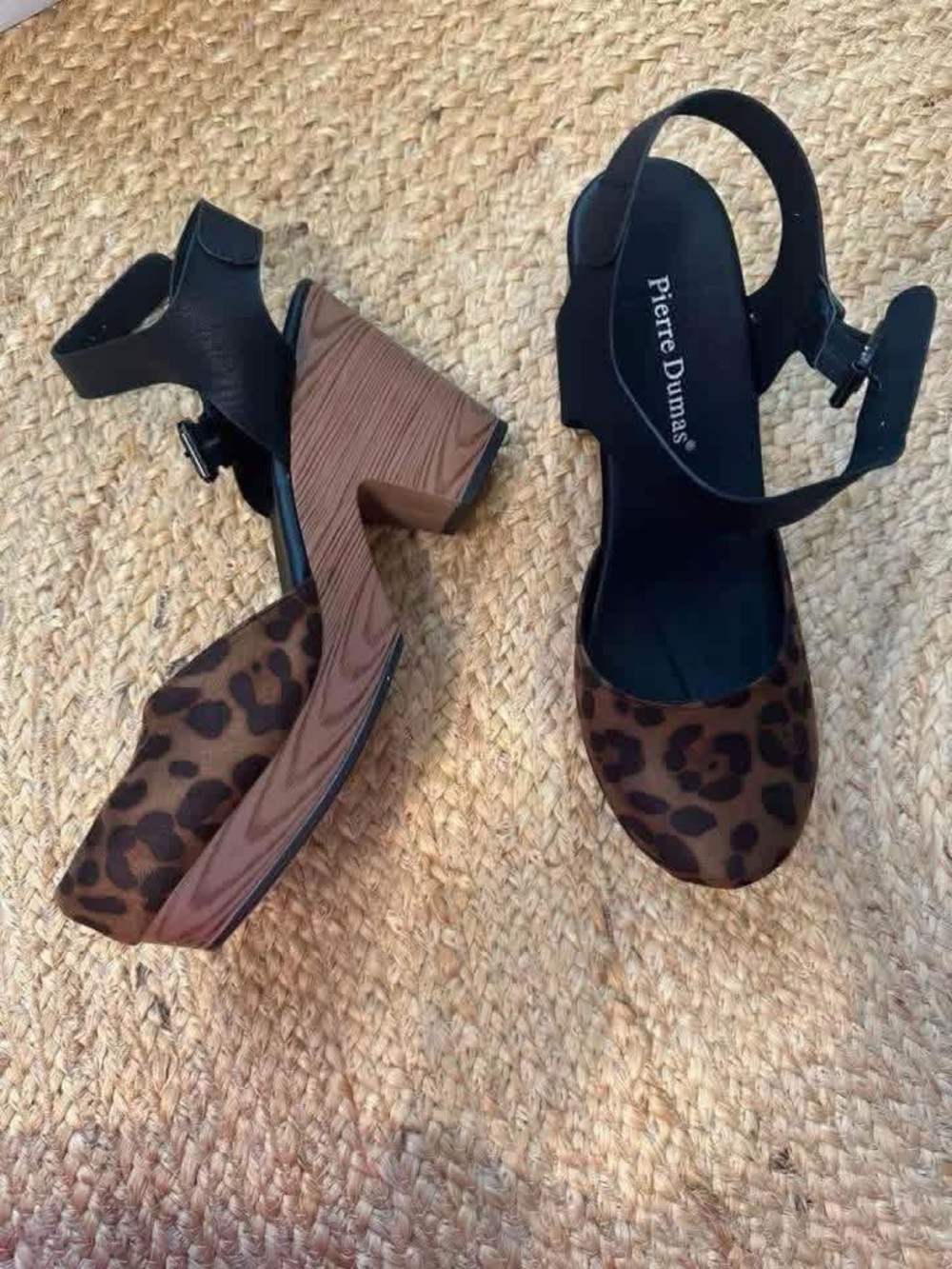 Pierre Dumas Leopard Platform Block Heels - Brown and Black